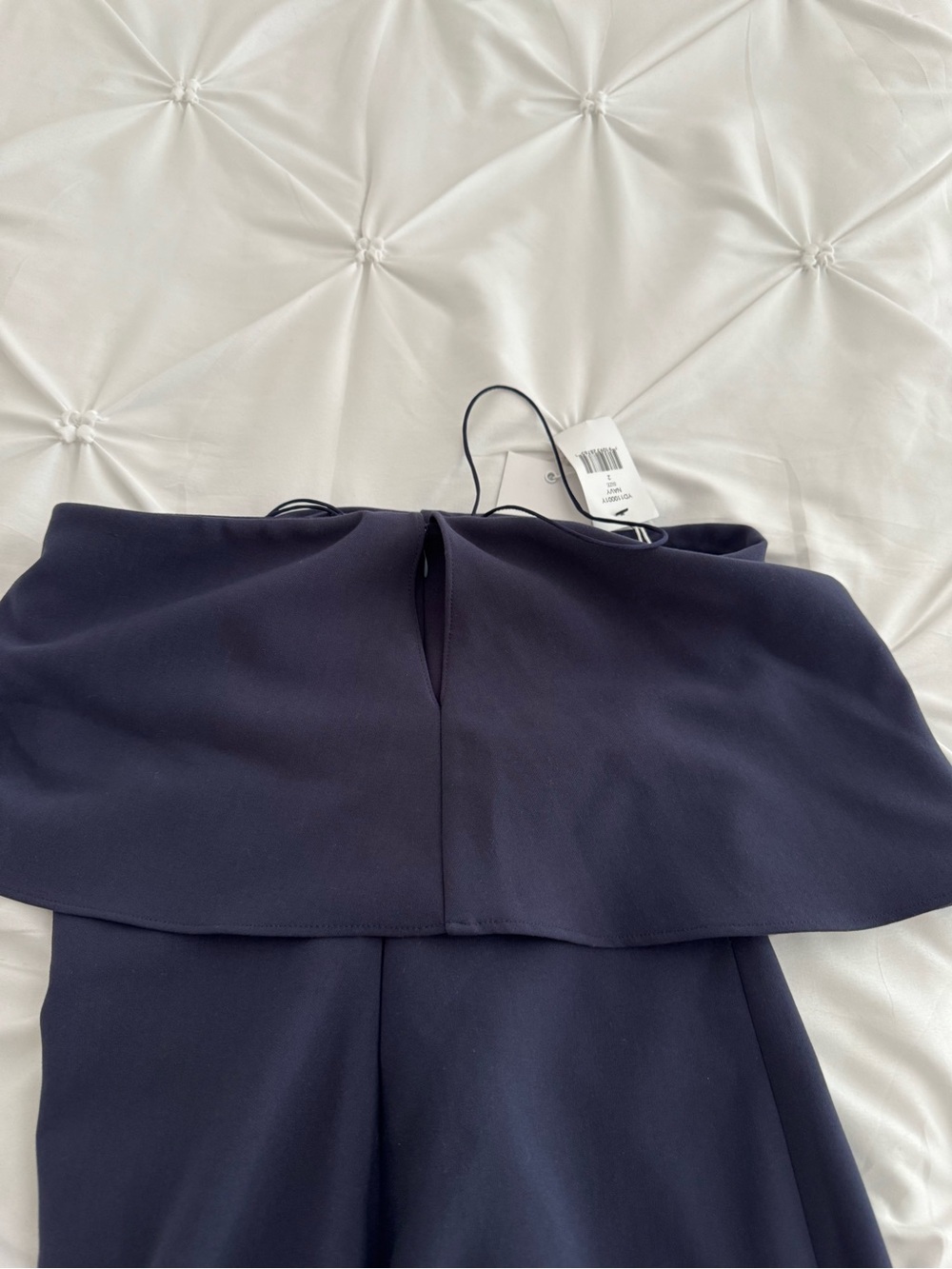 NWT LIKELY  Driggs Sheath Dress Navy Off Shoulder Foldover Midi Cocktail - Picture 12 of 15